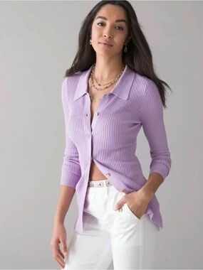 White House Black Market Lavender Ribbed Button-Down Top
